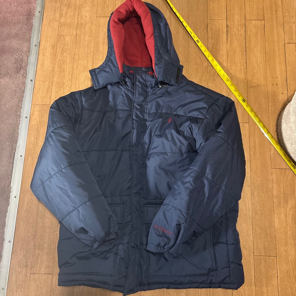 US Polo Assn Mens Puffer Jacket Navy Blue Fleece Lined Hooded Parka XL